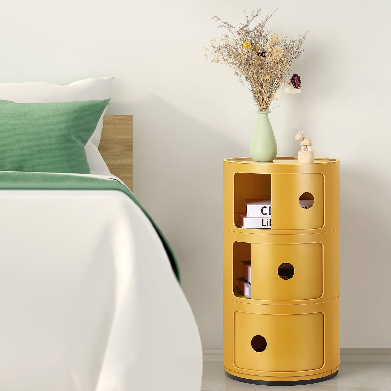 3 Drawer Sliding Barrel Modern Bedroom Nightstand, White