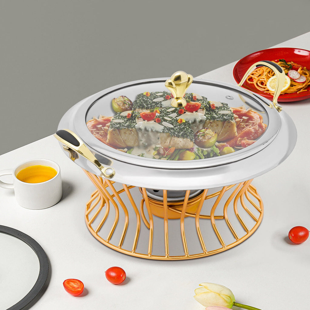 2L / 2.11qt Stainless Steel Chafing Dish Buffet Chafer Food Warmer with Fuel Holder for Family Gatherings, Dormitories, Banquets