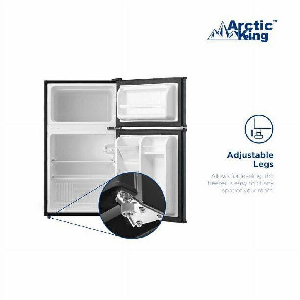 Arctic King 3.2 Cu Ft Two Door Compact Refrigerator Freezer Stainless Steel, NEW