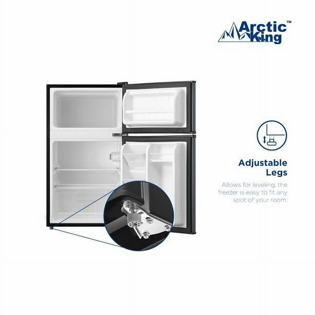 Arctic King 3.2 Cu Ft Two Door Compact Refrigerator Freezer Stainless Steel, NEW
