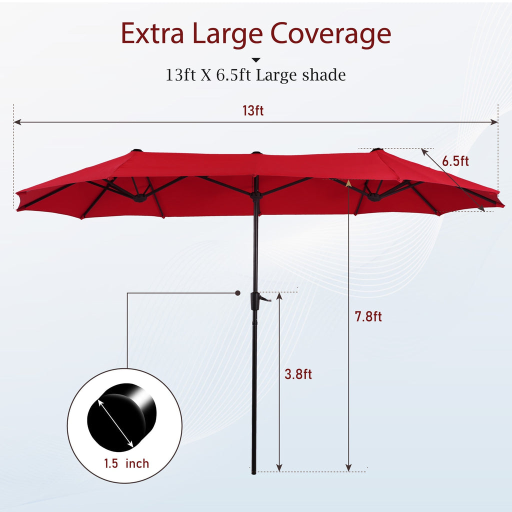 Alpha Joy 13x6.5ft Double-Sided Extra Large Outdoor Patio Umbrella with Crank Handle, Beige