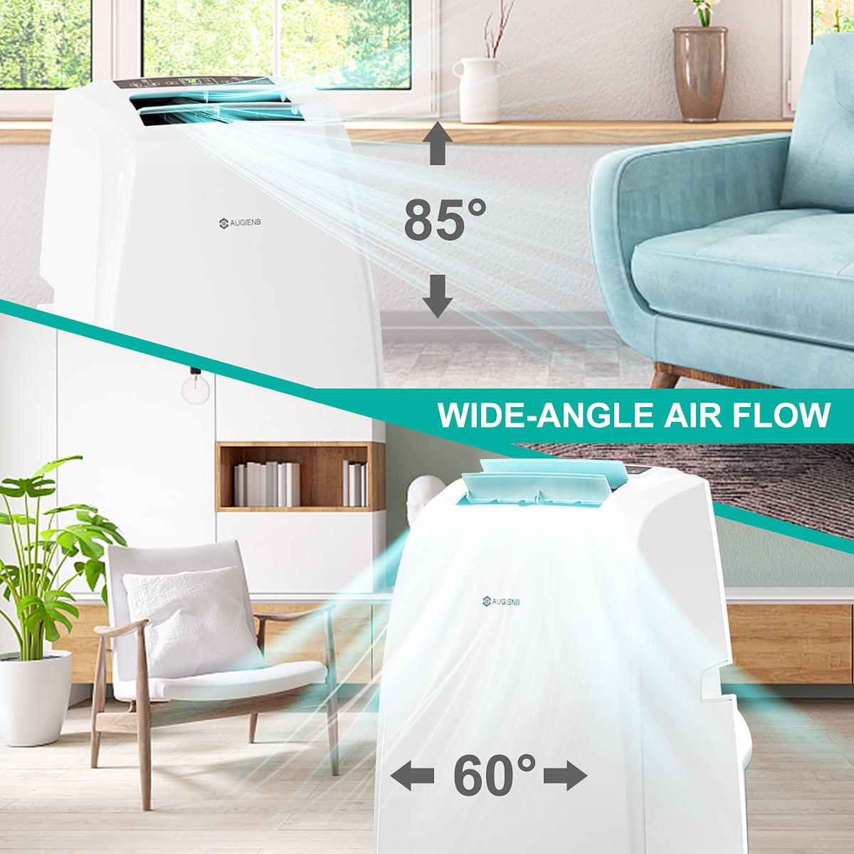 AUGIENB 14000 BTU Portable Air Conditioner,Evaporative Air Cooler ,Dehumidifier Cooling Fan 24-Hour Timer,Cooling Up to 500 Sq, W/ Remote Control &Window Kit