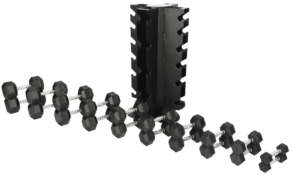 BalanceFrom 100LB Rubber Coated Hex Dumbbell Weight Set with A-Frame Rack, 5-20 lbs Pairs