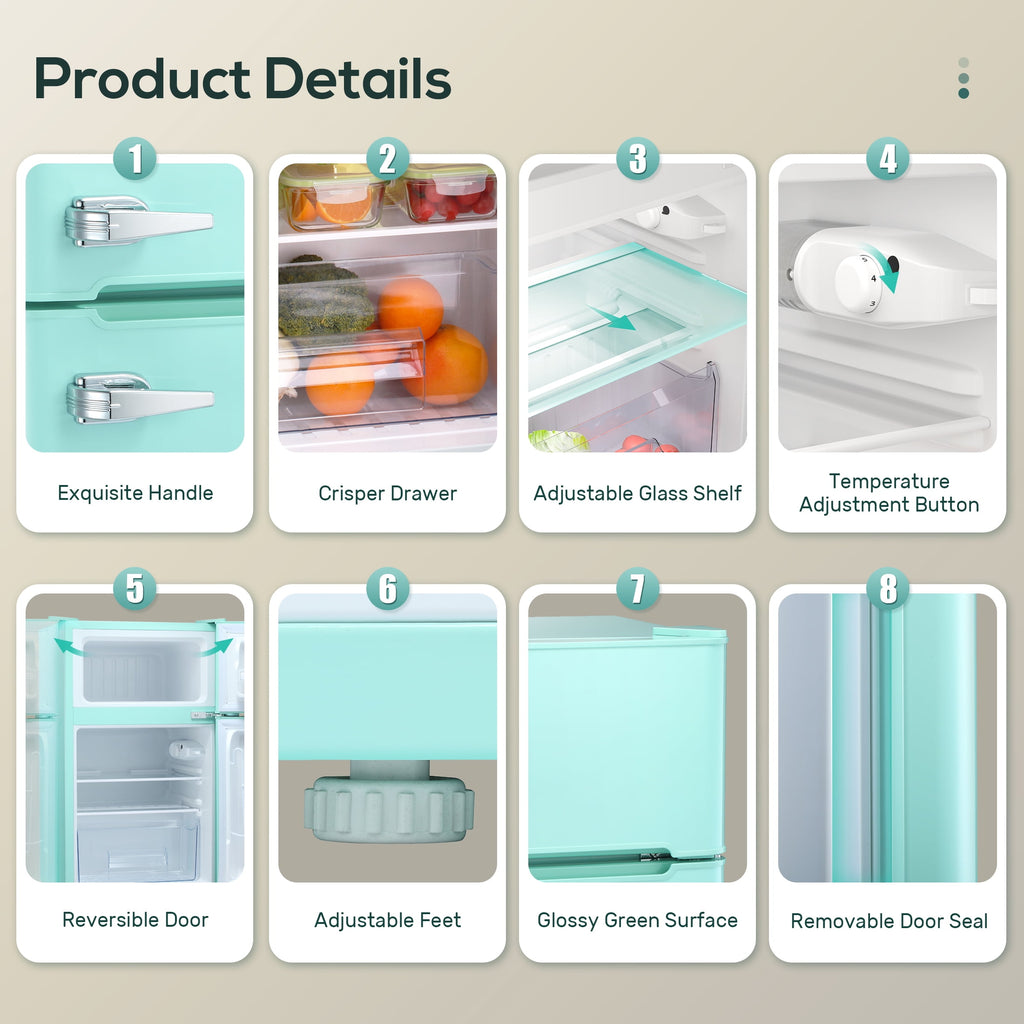 Auseo 3.1 Cu.Ft Double Door Mini Fridge with Freezer, Compact Retro Refrigerator for Dorm, Office, Bar, Bedroom, Black