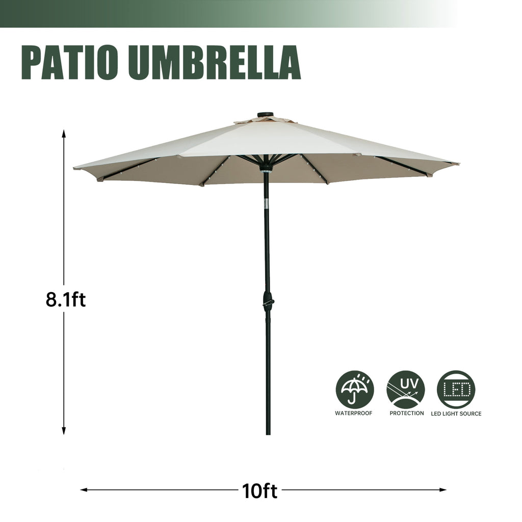 Autlaycil 10 ft Solar Patio Umbrellas with 40 LED lights for Market Outdoor Pool, Steel Tilt Crank, Navy Blue