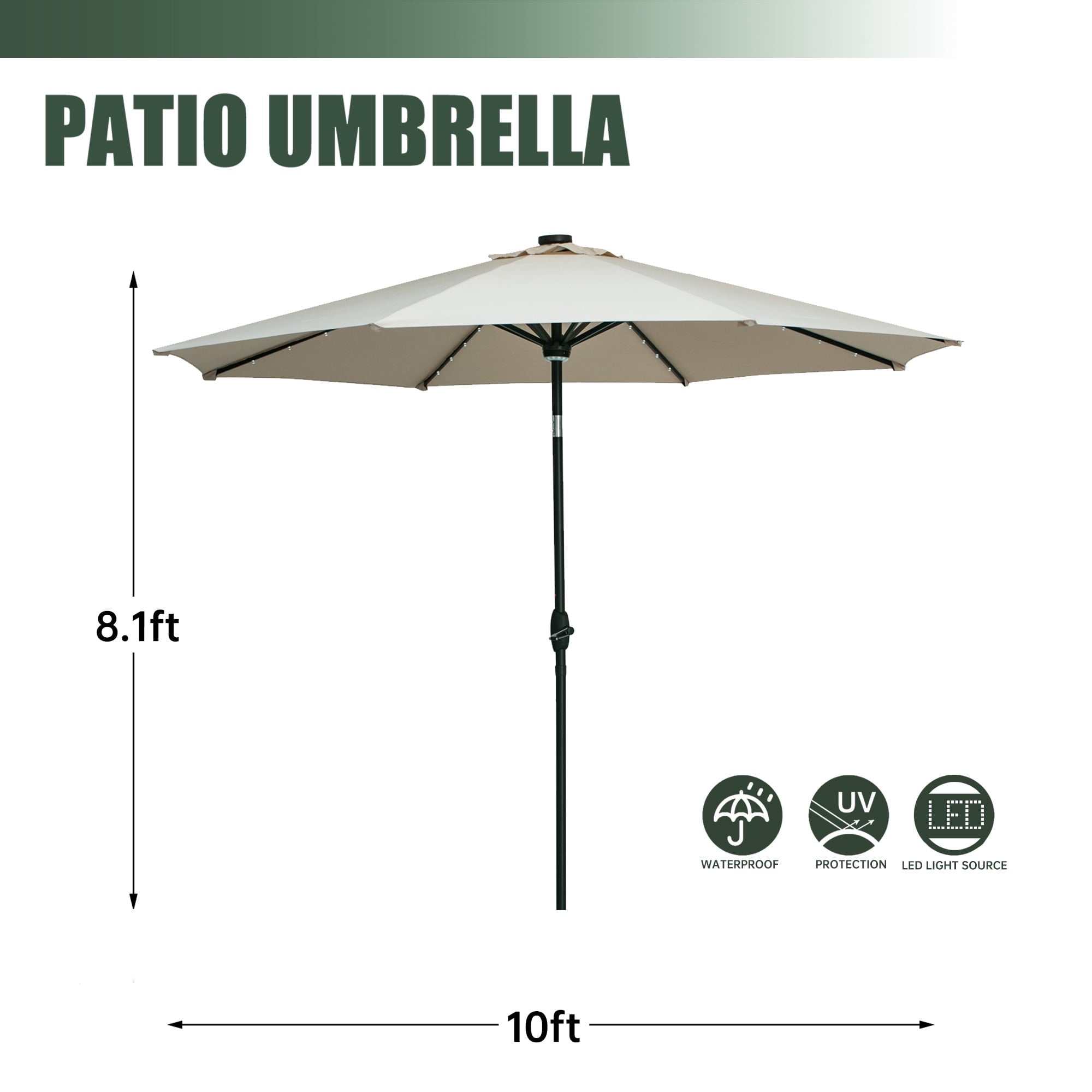 Autlaycil 10 ft Solar Patio Umbrellas with 40 LED lights for Market Outdoor Pool, Steel Tilt Crank, Navy Blue