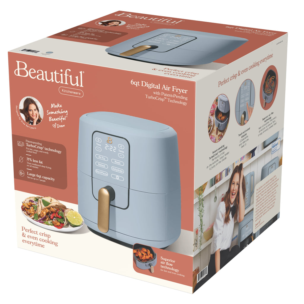 Beautiful 6 Qt Air Fryer with TurboCrisp Technology and Touch-Activated Display, White Icing by Drew Barrymore