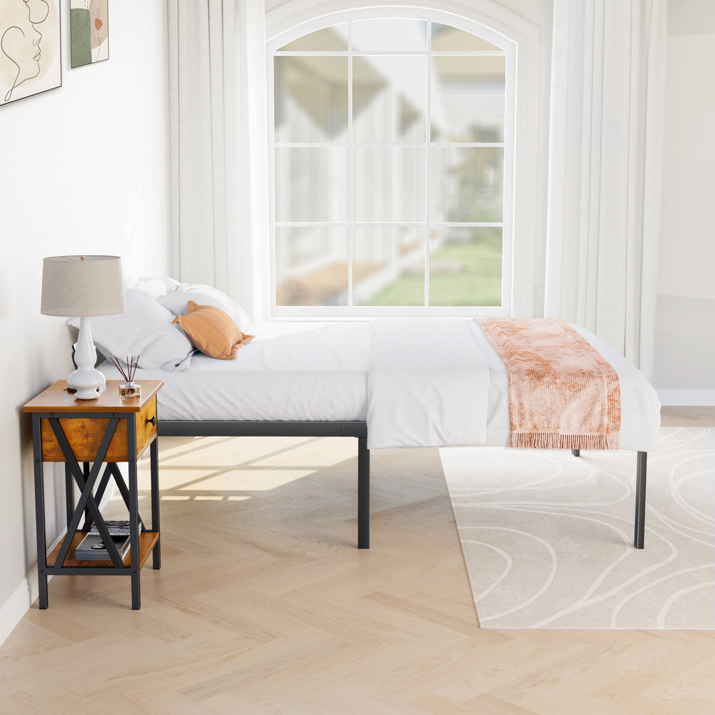 Bed Frame - Full Size Heavy Duty Platform Bed with Underbed Storage, 14-Inch High Steel Slat Support, Non-Slip Design, No Box Spring Required