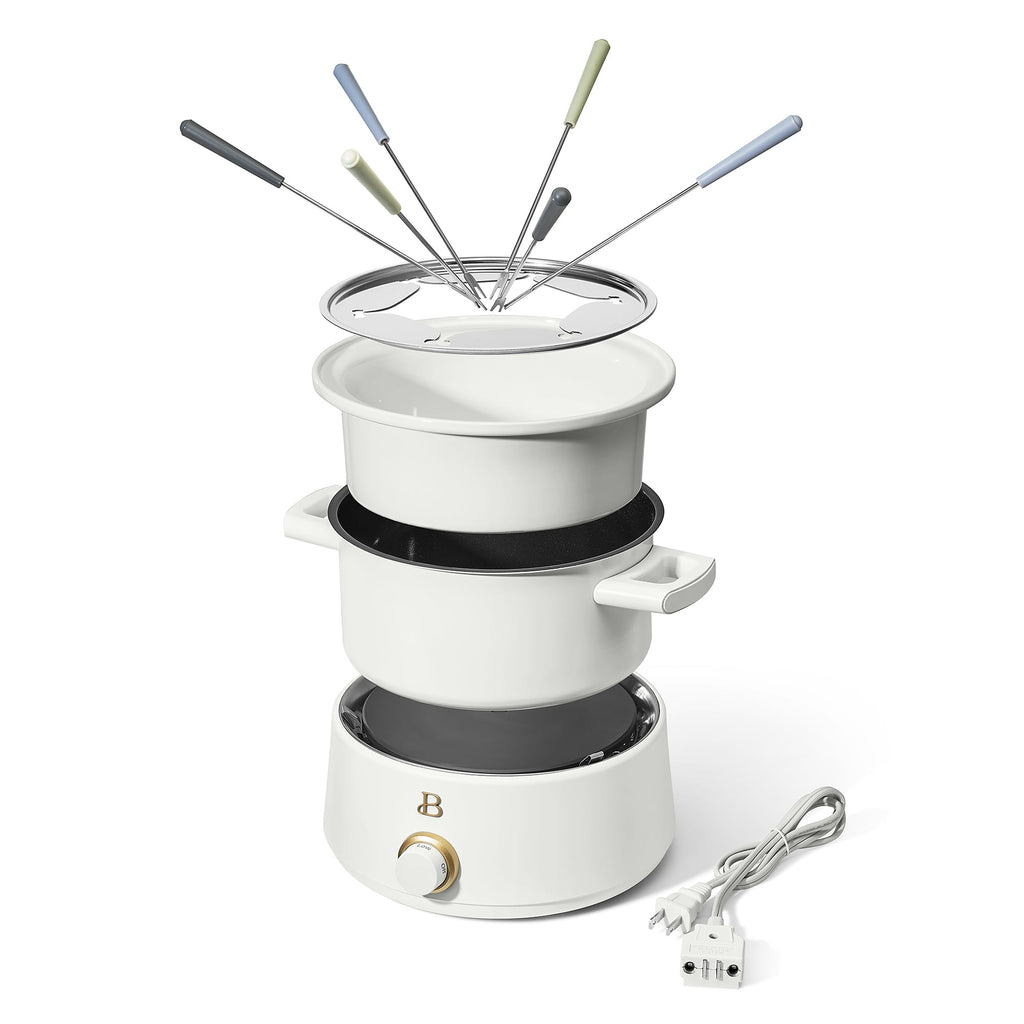 Beautiful 3 Qt Electric Fondue Set with Bonus 2 qt Ceramic Pot, Black Sesame by Drew Barrymore