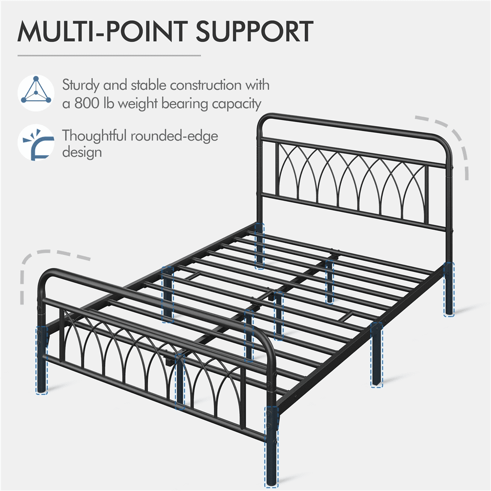 Alden Design Metal Platform Bed Frame with Headboard and Footboard, Twin, Antique Gold