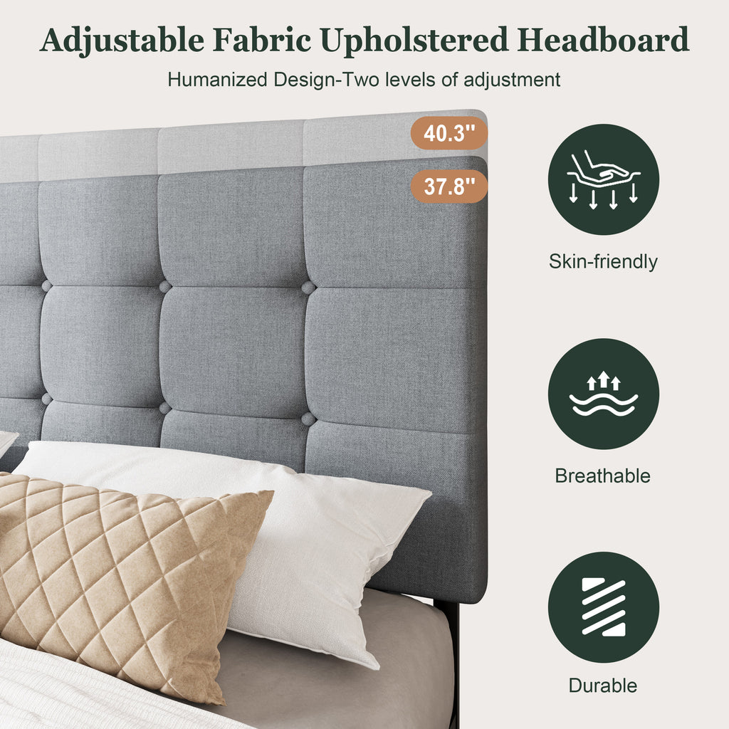 Amolife Queen Size Platform Bed Frame with Headboard and 4 Storage Drawers, Button Tufted Style, Mattress Not Included, Dark Gray