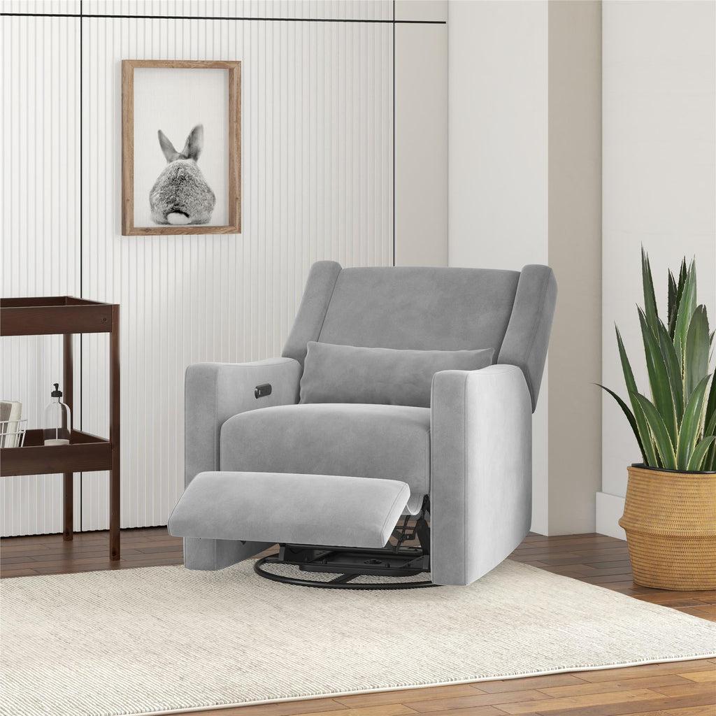 Baby Relax Otto 4-in-1 Nursery Swivel Glider Rocker Power Recliner with USB Ports, Gray Velvet