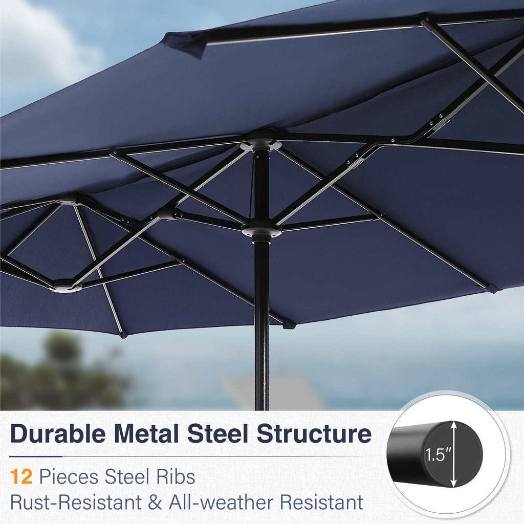 Alpha Joy 13x6.5ft Double-Sided Extra Large Outdoor Patio Umbrella with Crank Handle, Beige