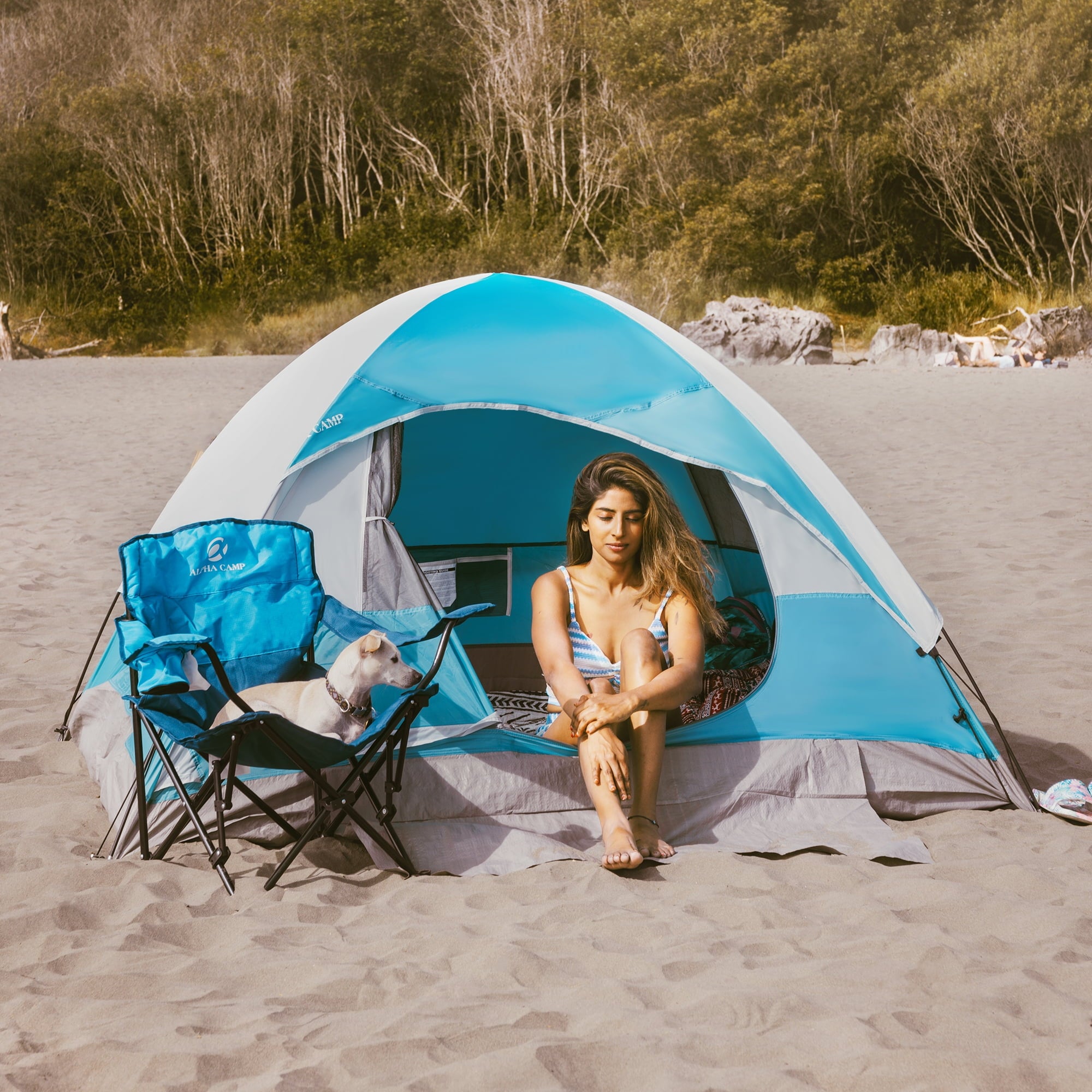 Alpha Camper 2-Person Camping Dome Tent Waterproof Portable Tent with Carry Bag, Blue