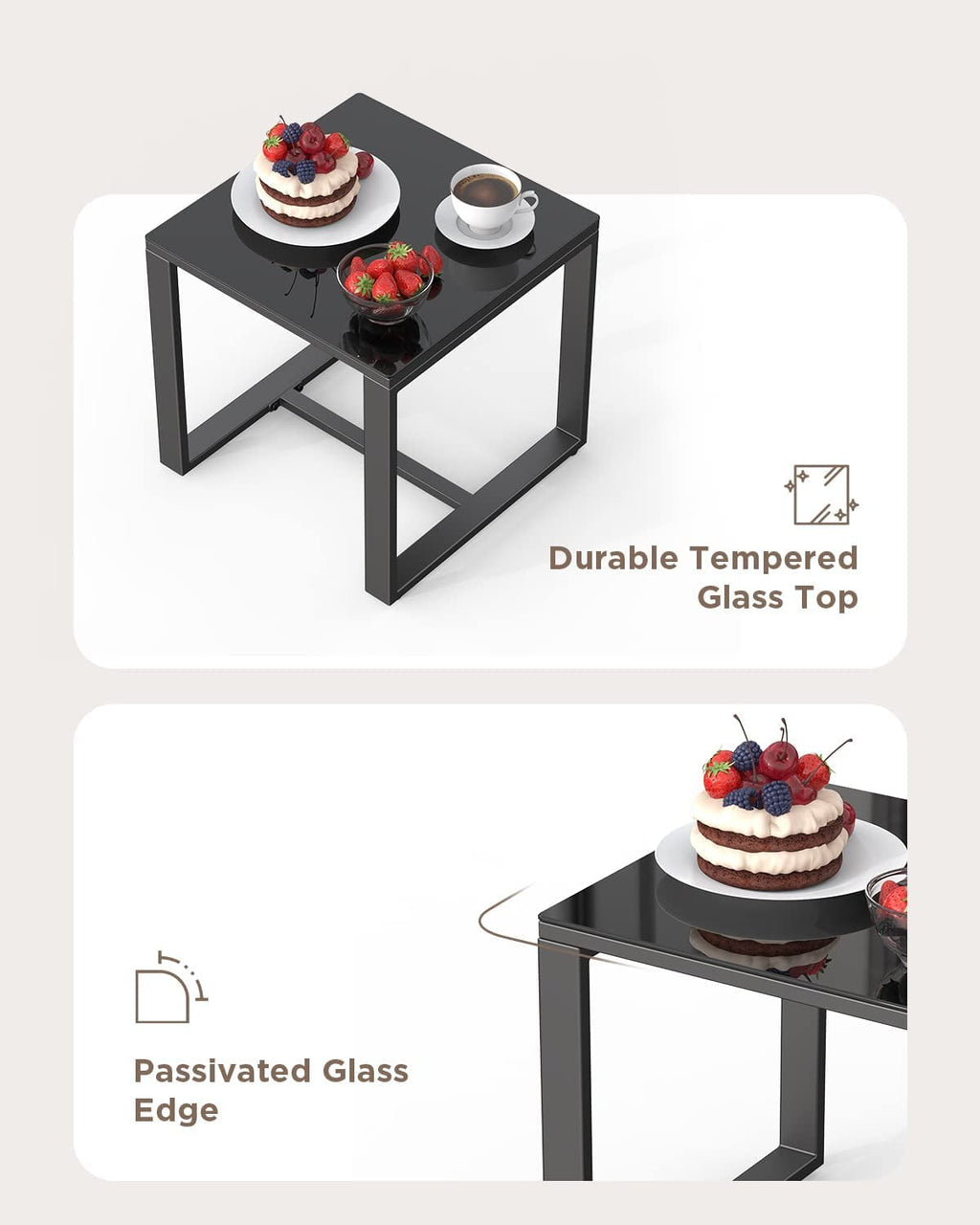 3 Piece Patio Bistro Set, Outdoor Furniture Rocking Chair Set with Glass Table, Beige Cushion