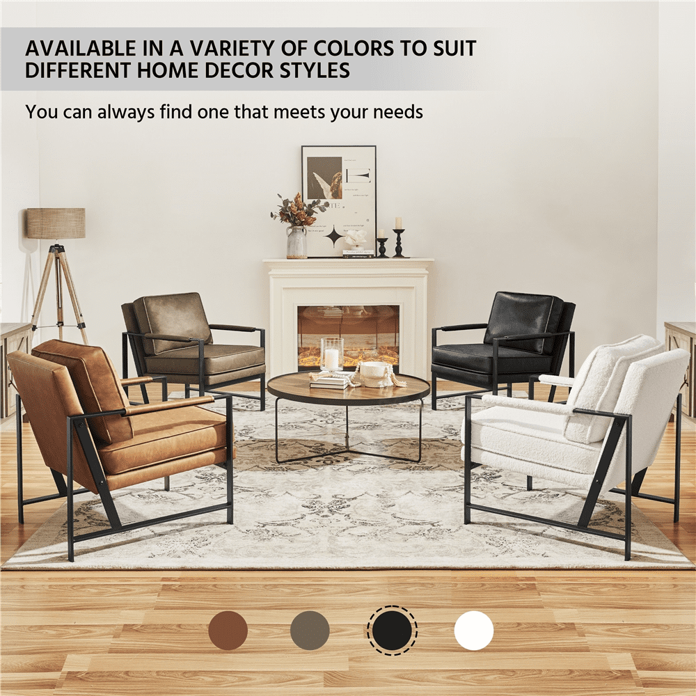 Alden Design Mid-Century Modern Accent Chair with Metal Frame, Brown Faux Leather