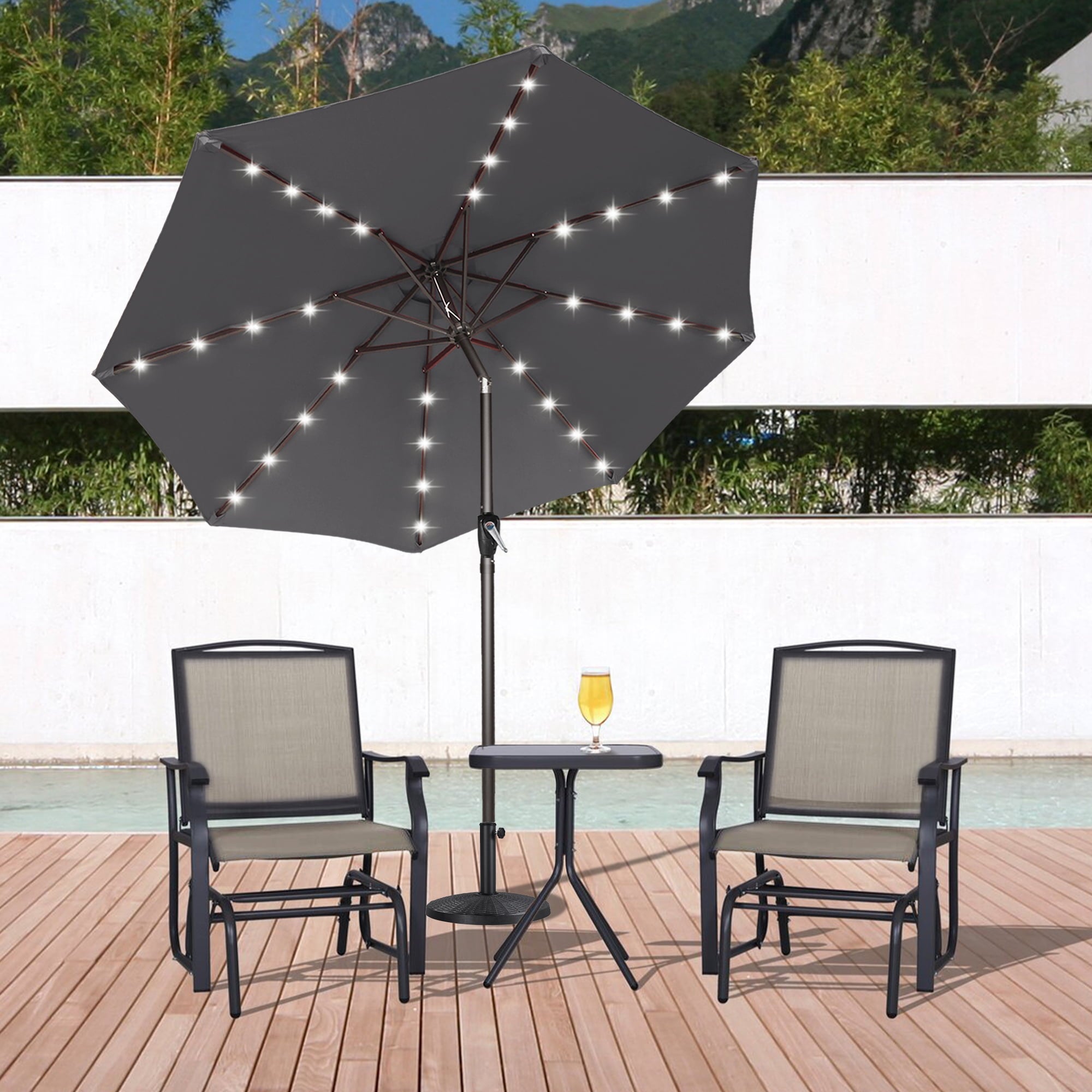 ABCCANOPY 7.5ft Patio Solar Umbrella LED Outdoor Umbrella with Tilt and Crank, Turquoise