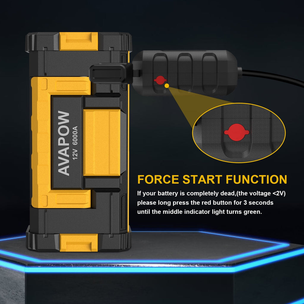 AVAPOW W68 6000A Car Battery Jump Starter(for All Gas or up to 12L Diesel) , Yellow