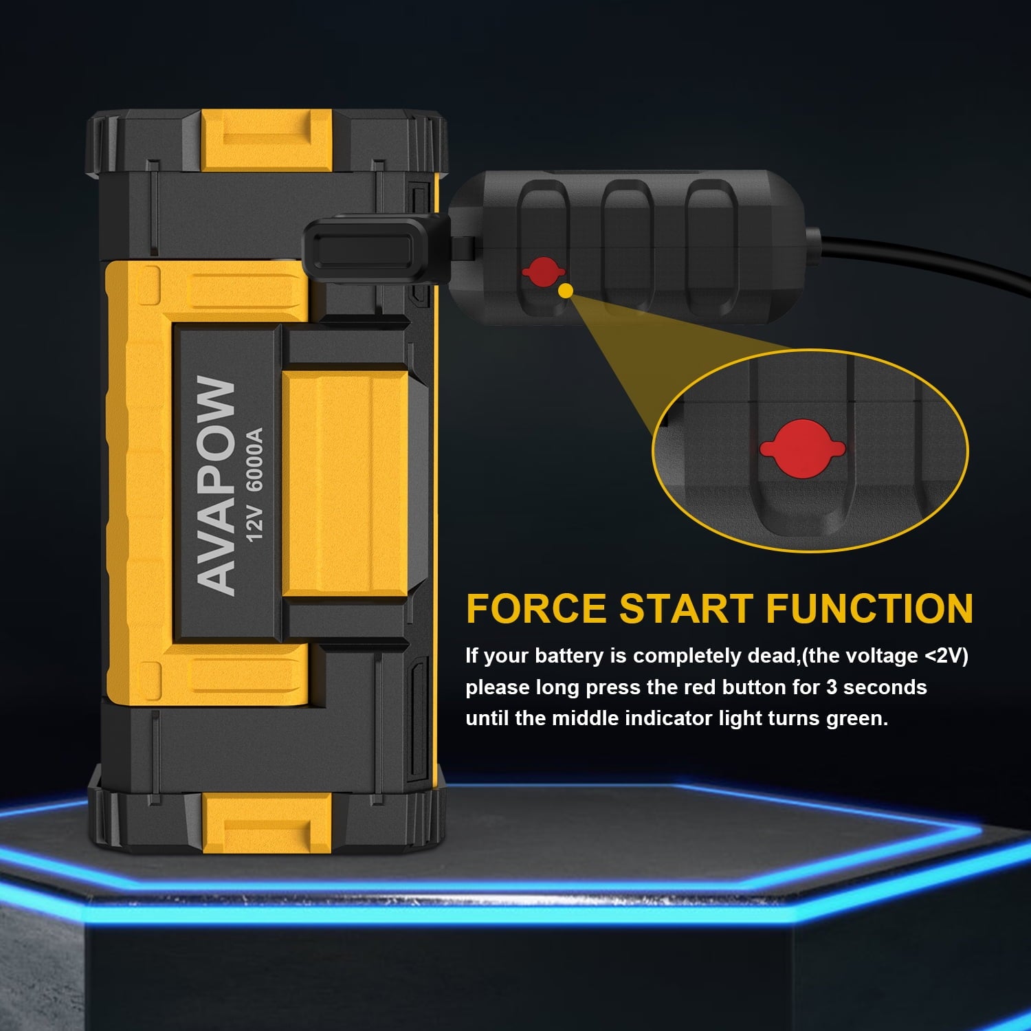 AVAPOW W68 6000A Car Battery Jump Starter(for All Gas or up to 12L Diesel) , Yellow