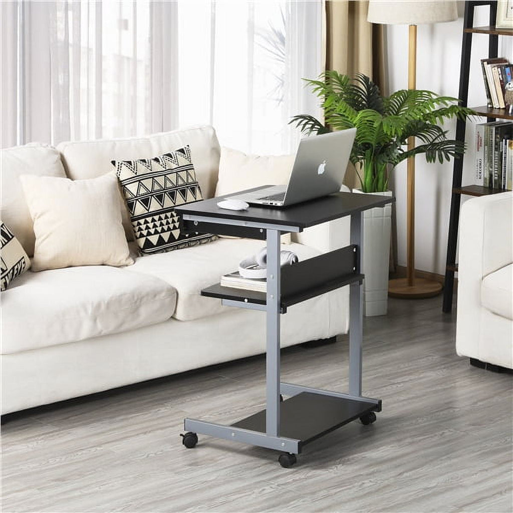 Alden Design Rolling Computer Desk with 2 Storage Shelves and Drawer, Black