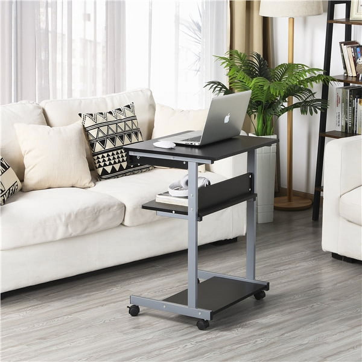 Alden Design Rolling Computer Desk with 2 Storage Shelves and Drawer, Black