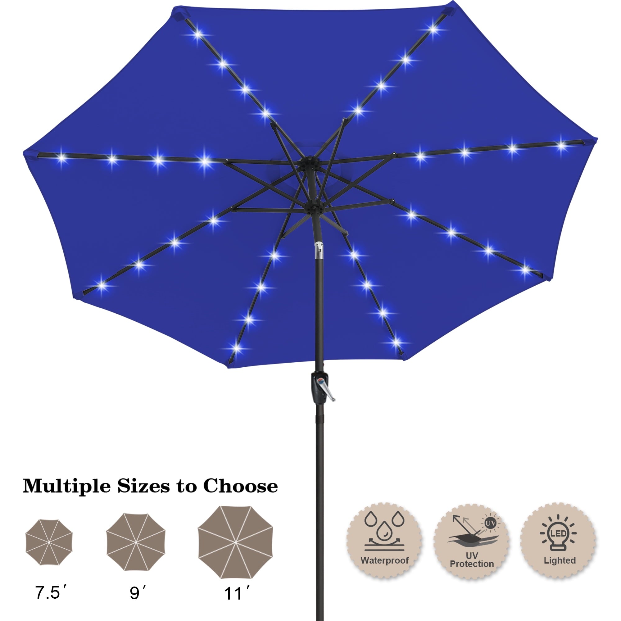 ABCCANOPY 7.5ft Patio Solar Umbrella LED Outdoor Umbrella with Tilt and Crank, Turquoise