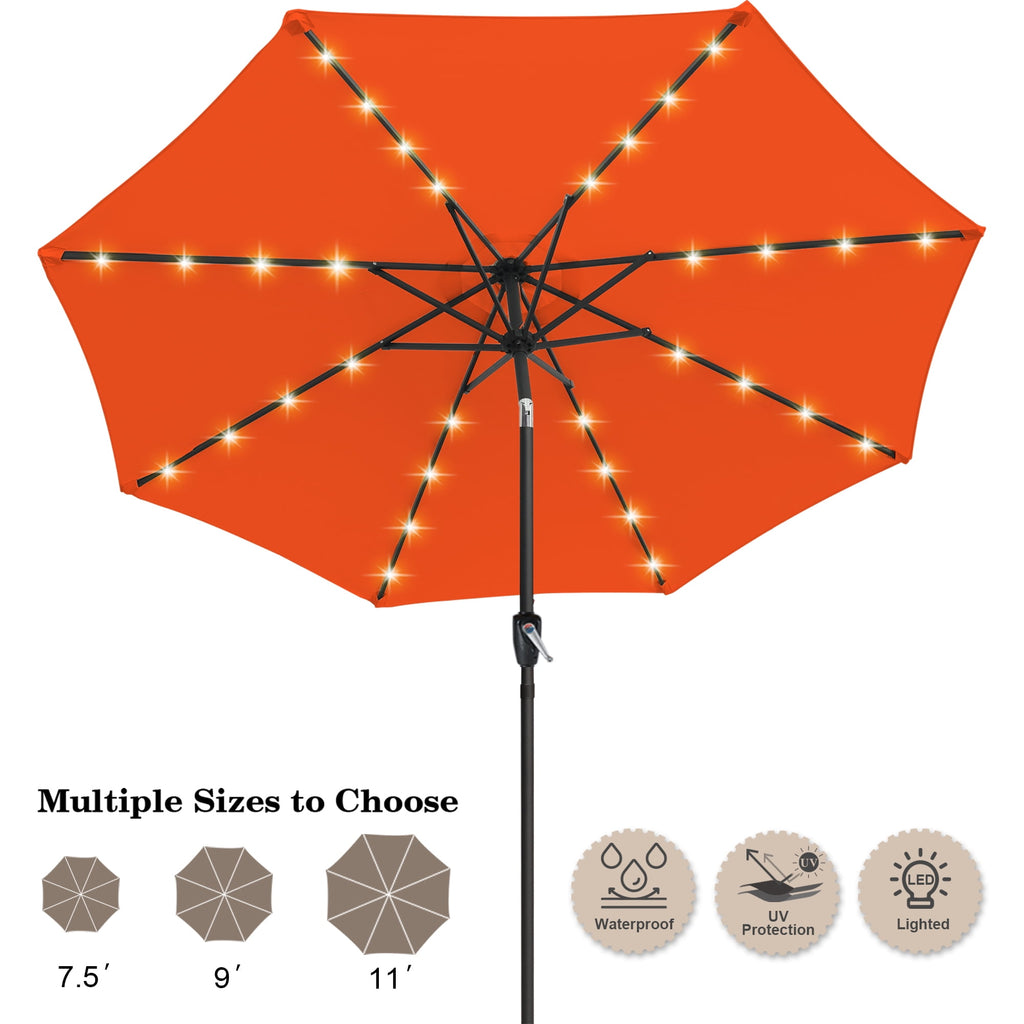 ABCCANOPY 7.5ft Patio Solar Umbrella LED Outdoor Umbrella with Tilt and Crank, Turquoise