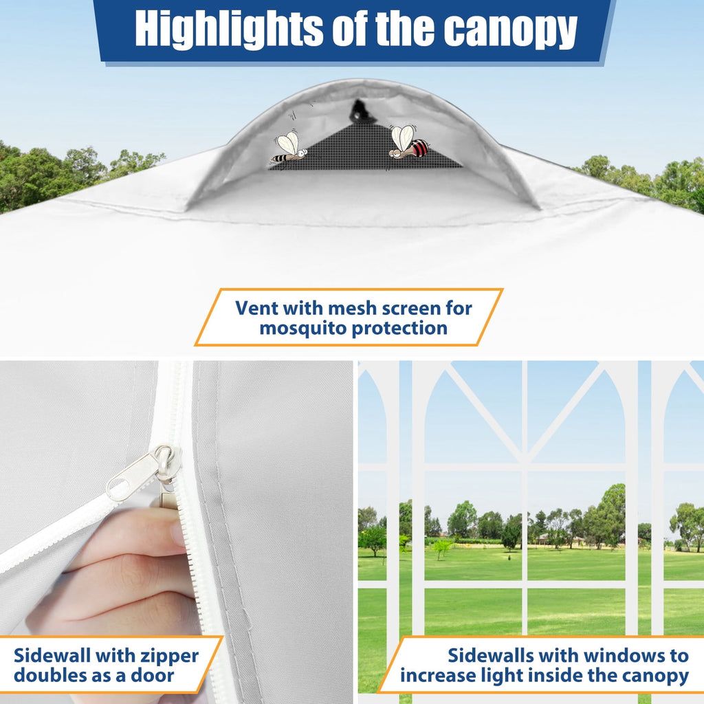 10'x10' EZ Pop Up Canopy with Top Vent, Large Commercial Tent, Waterproof and Sunproof with 4 Removable Sidewalls, Suitable for Weddings come with 4 Sandbags (Black)