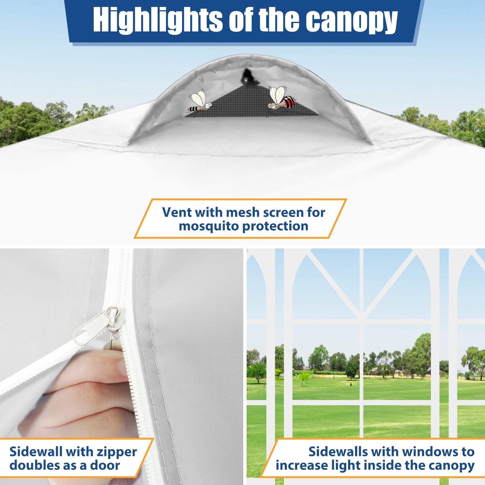 10'x10' EZ Pop Up Canopy with Top Vent, Large Commercial Tent, Waterproof and Sunproof with 4 Removable Sidewalls, Suitable for Weddings come with 4 Sandbags (Black)