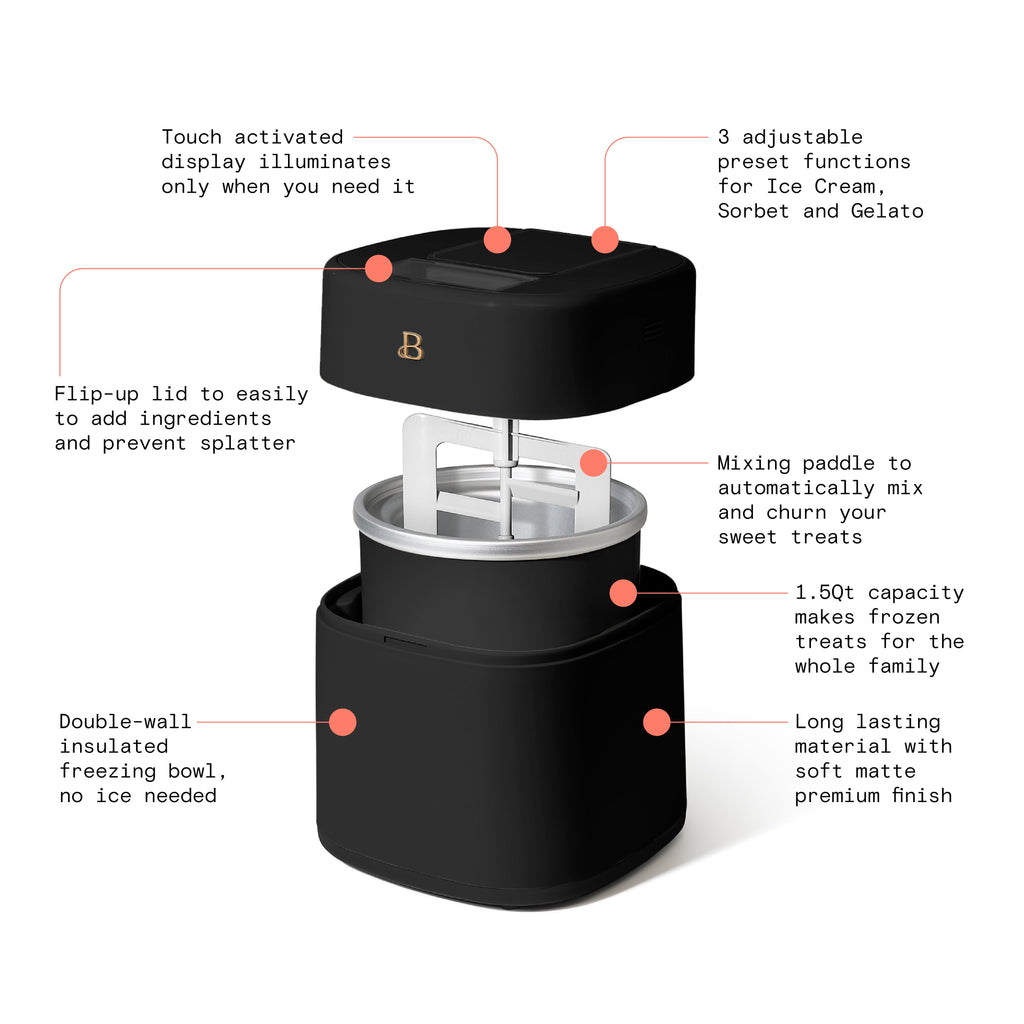 Beautiful 1.5 Qt Ice Cream Maker with Touch Activated Display, White Icing by Drew Barrymore