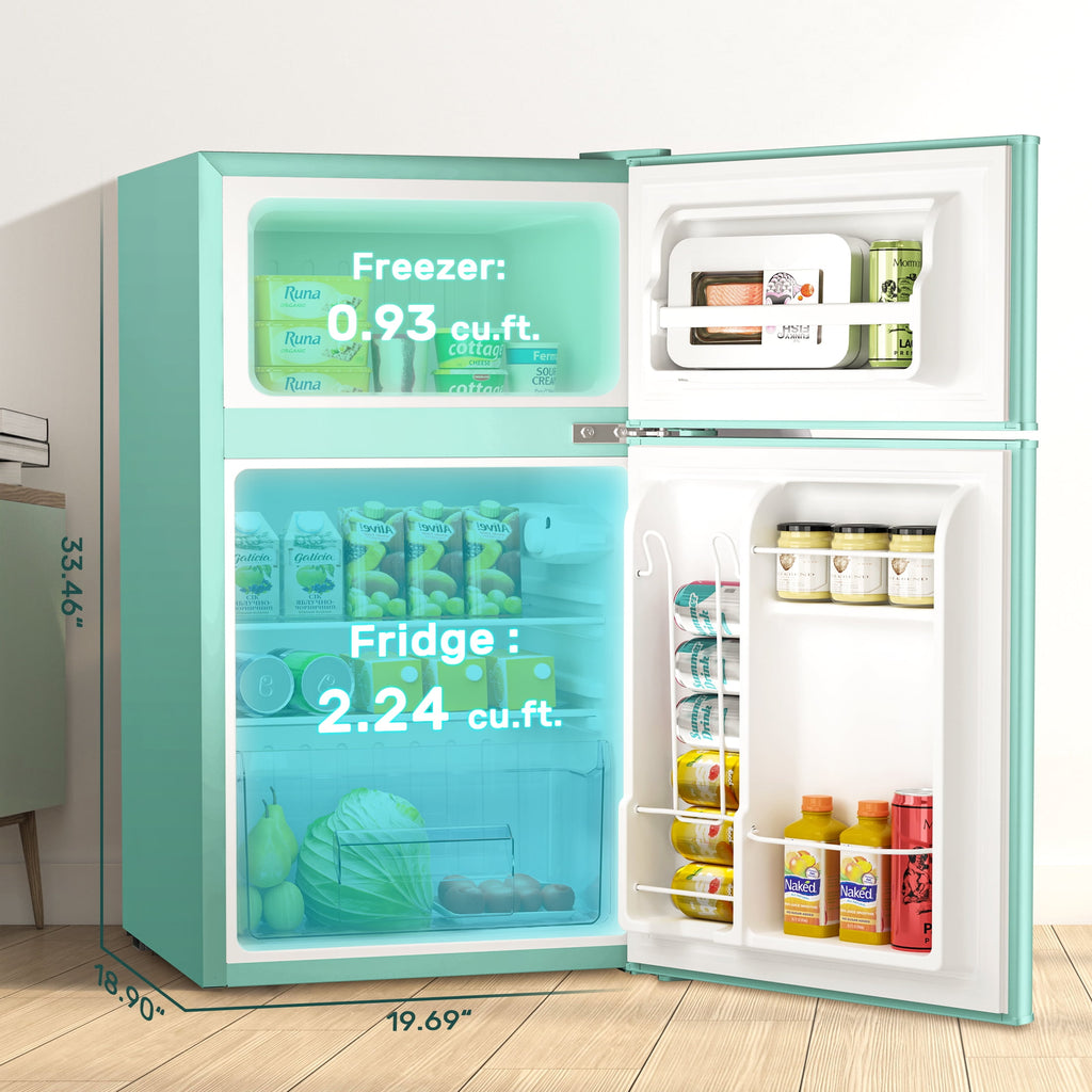 Auseo 3.1 Cu.Ft Double Door Mini Fridge with Freezer, Compact Retro Refrigerator for Dorm, Office, Bar, Bedroom, Black