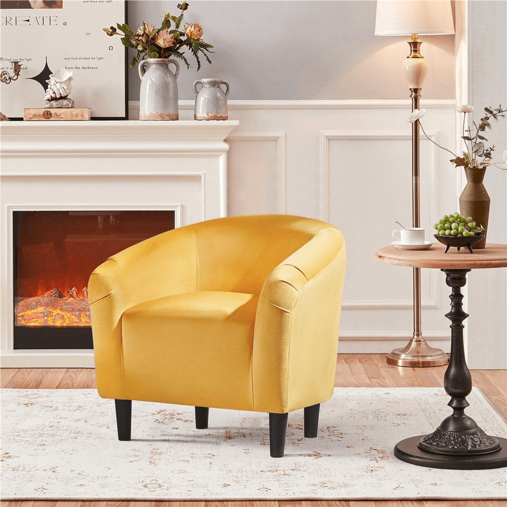 Alden Design Upholstered Velvet Club Accent Chair for Living Room, Yellow