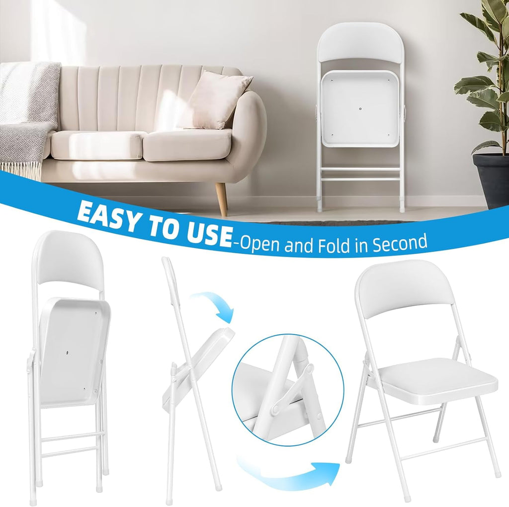 AKIUDEX 6 Pack White Folding Chairs with Padded Seats for Outdoor & Indoor