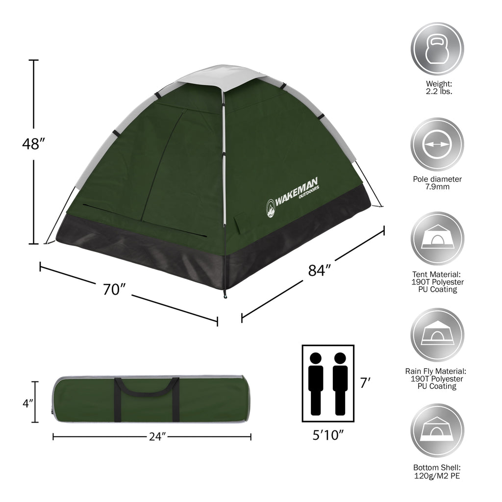 2-Person Dome Tent- Rain Fly & Carry Bag- Easy Set Up-Great for Camping Backpacking Hiking & Outdoor Music Festivals by Wakeman Outdoors (Yellow)