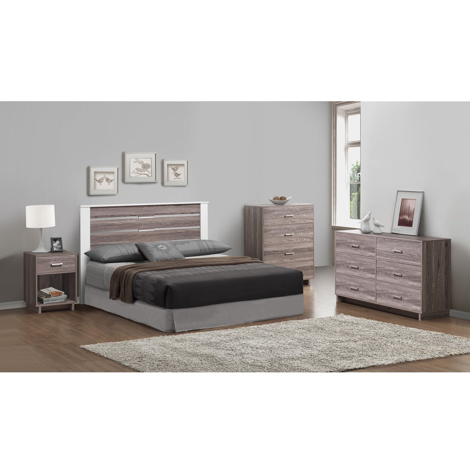 Ameriwood Home Lennon Tall 5 Drawer Dresser, Medium Brown and Faux Rattan