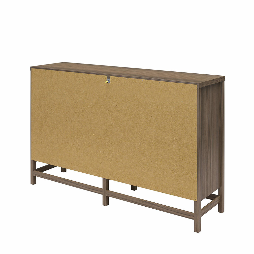 Ameriwood Home Lennon Tall 5 Drawer Dresser, Medium Brown and Faux Rattan