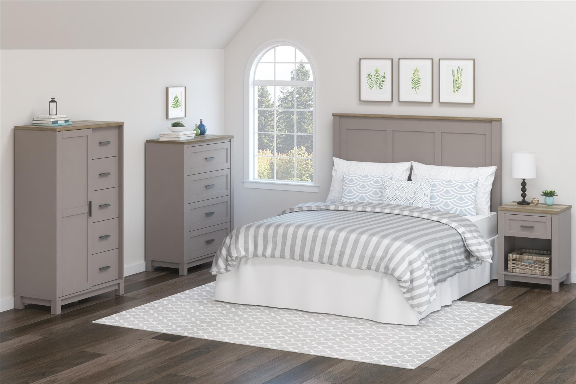 Ameriwood Home Lennon Tall 5 Drawer Dresser, Medium Brown and Faux Rattan