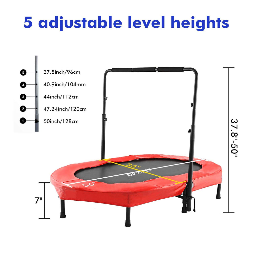 ANCHEER Foldable Trampoline, Mini Rebounder Trampoline with Adjustable Handle, Exercise Trampoline, Parent Child Trampoline Max 220lbs