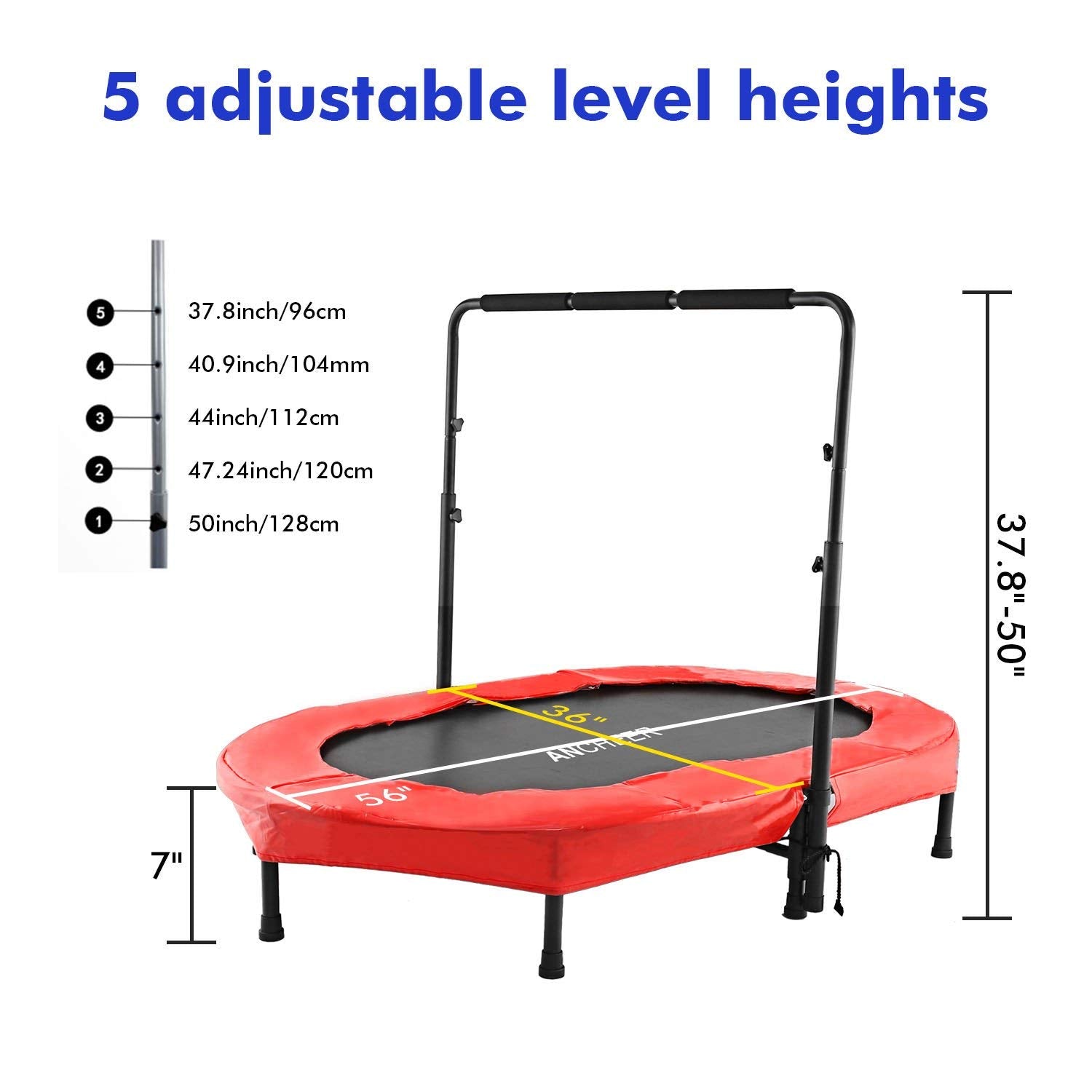 ANCHEER Foldable Trampoline, Mini Rebounder Trampoline with Adjustable Handle, Exercise Trampoline, Parent Child Trampoline Max 220lbs