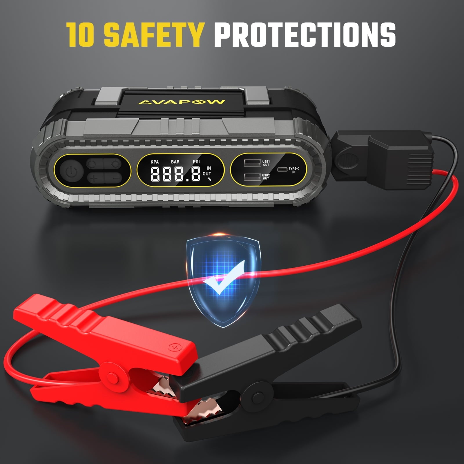 AVAPOW Jump Starter with Air Compressor, 2000A Battery Jump Starter (up to 8.0L Gas/6.0L Diesel Engines), 150PSI Digital Tire Inflator, 12V Jump Box with Emergency Light