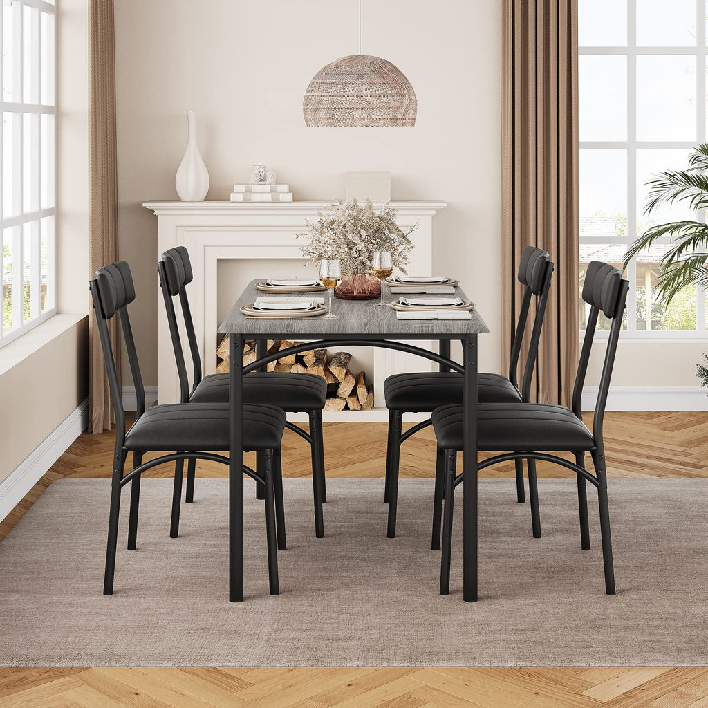 2024 New Dining Table Set for 4, Kitchen Table and Chairs, Metal and Wood Rectangular Dining Room Table Set with 4 Upholstered Chairs, 5 Piece Dining Set for Small Space, Apartment