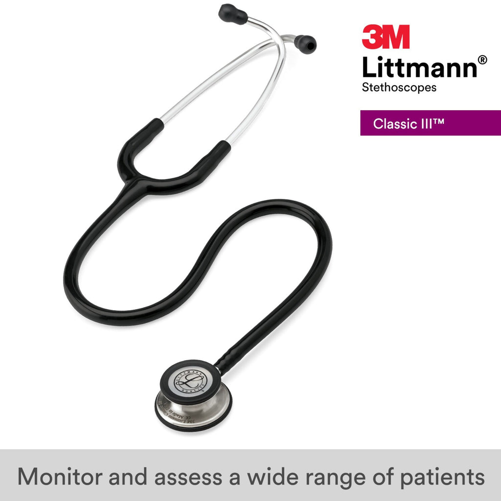 3M Littmann Classic III Stethoscope, Smoke-Finish, Black Tube, 27 inch, 5811