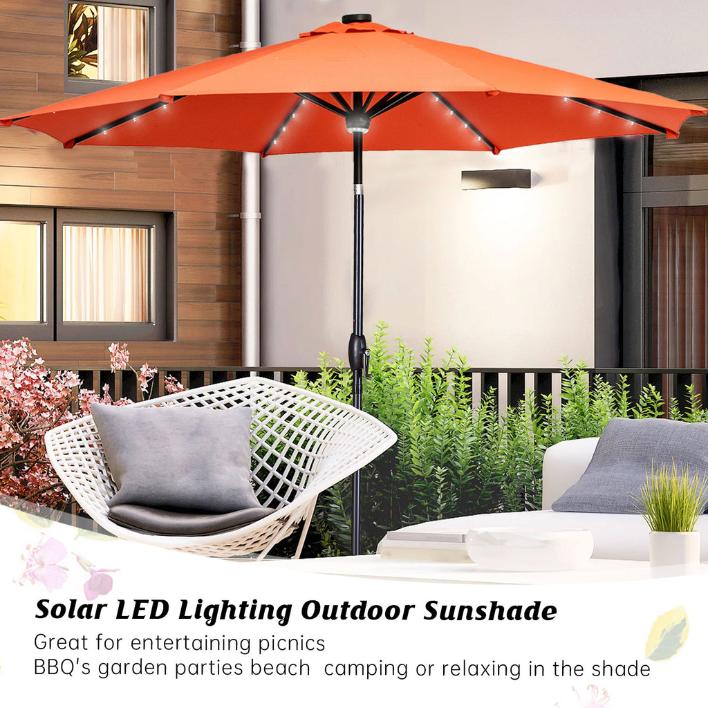 Autlaycil 10 ft Solar Patio Umbrellas with 40 LED lights for Market Outdoor Pool, Steel Tilt Crank, Navy Blue