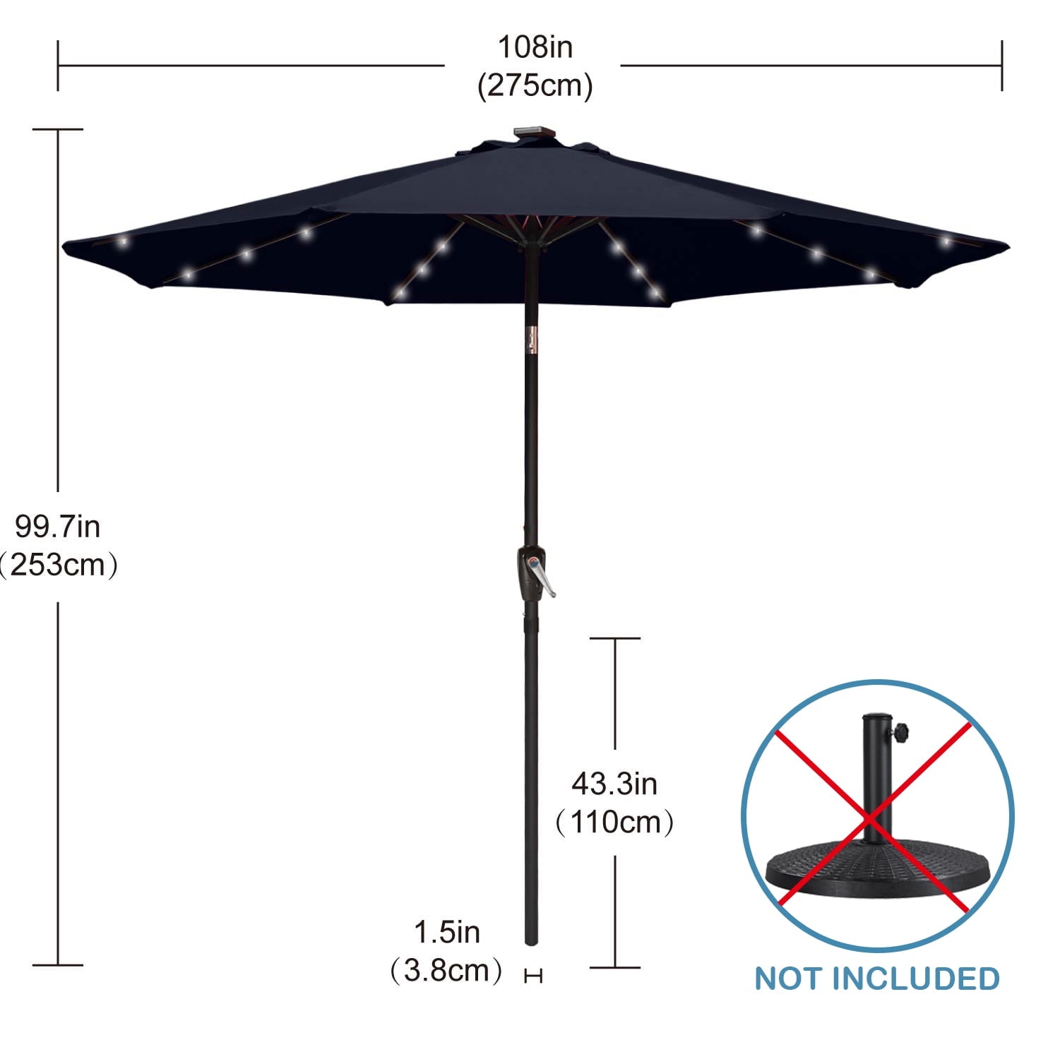 ABCCANOPY 7.5ft Patio Solar Umbrella LED Outdoor Umbrella with Tilt and Crank, Turquoise