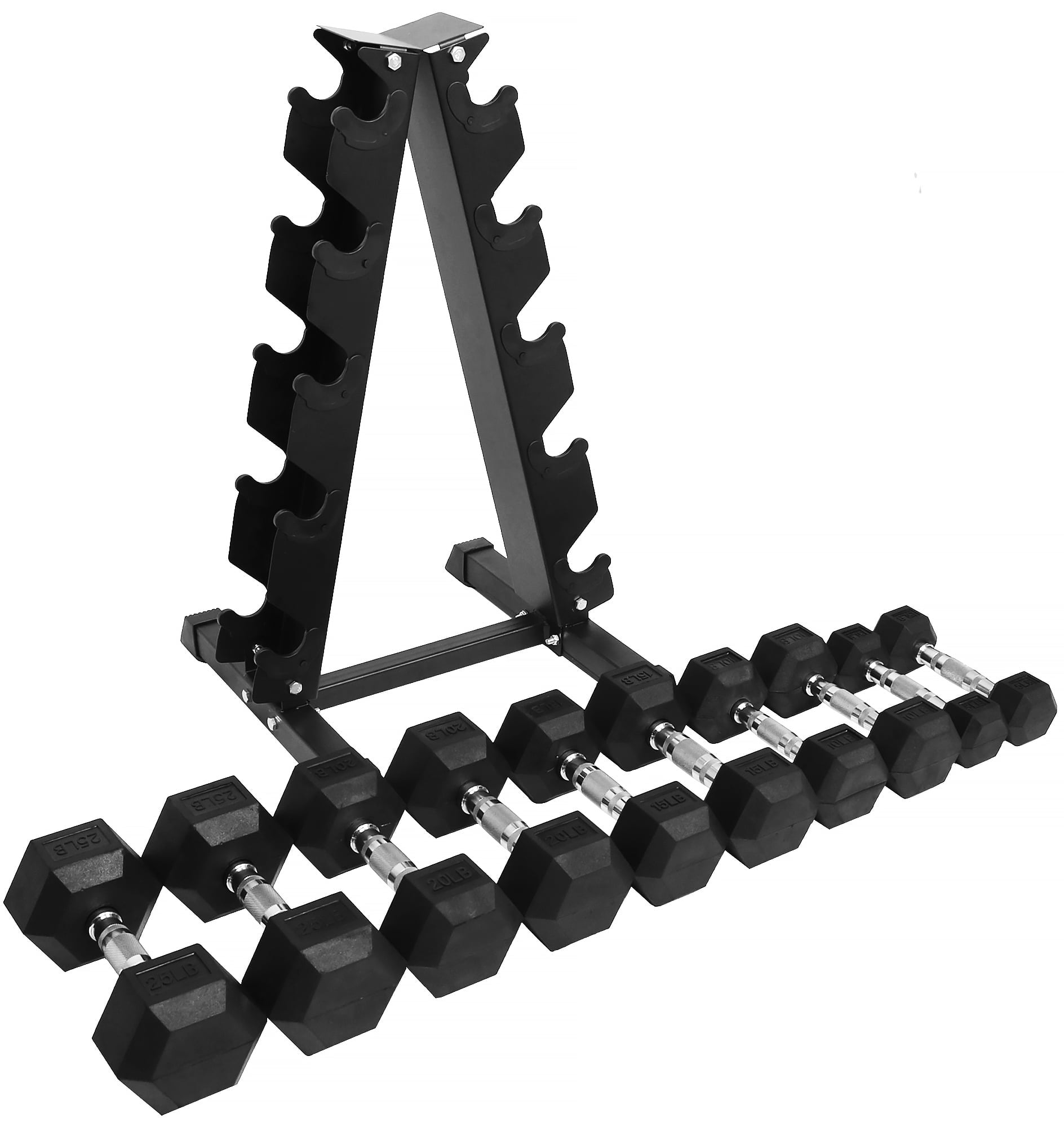 BalanceFrom 100LB Rubber Coated Hex Dumbbell Weight Set with A-Frame Rack, 5-20 lbs Pairs