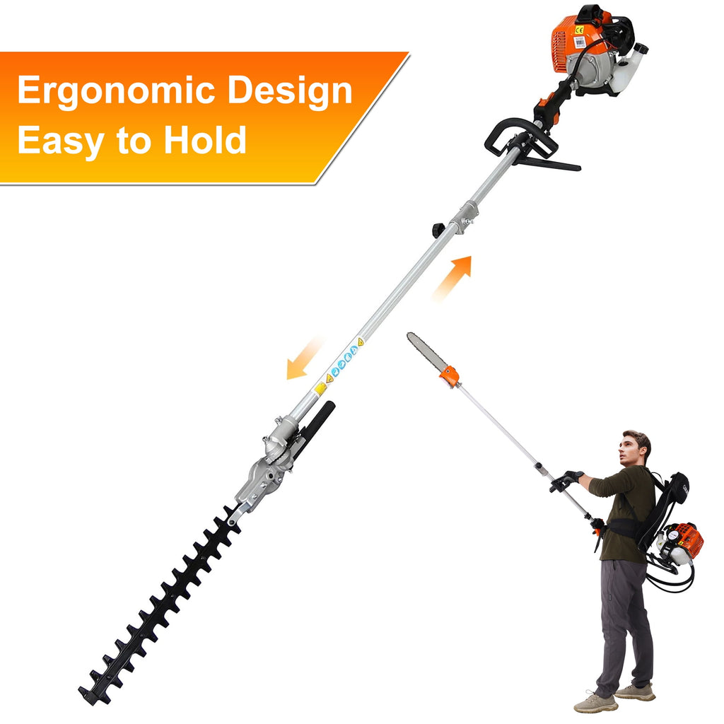 4 in 1 Weed Eater Grass Trimmer, Multi-Functional String Trimmer with Gas Pole Saw, Hedge Trimmer, Weed Trimmer, and Brush Cutter, Weed Eater for Patio Garden Lawn, 52CC 2-Cycle