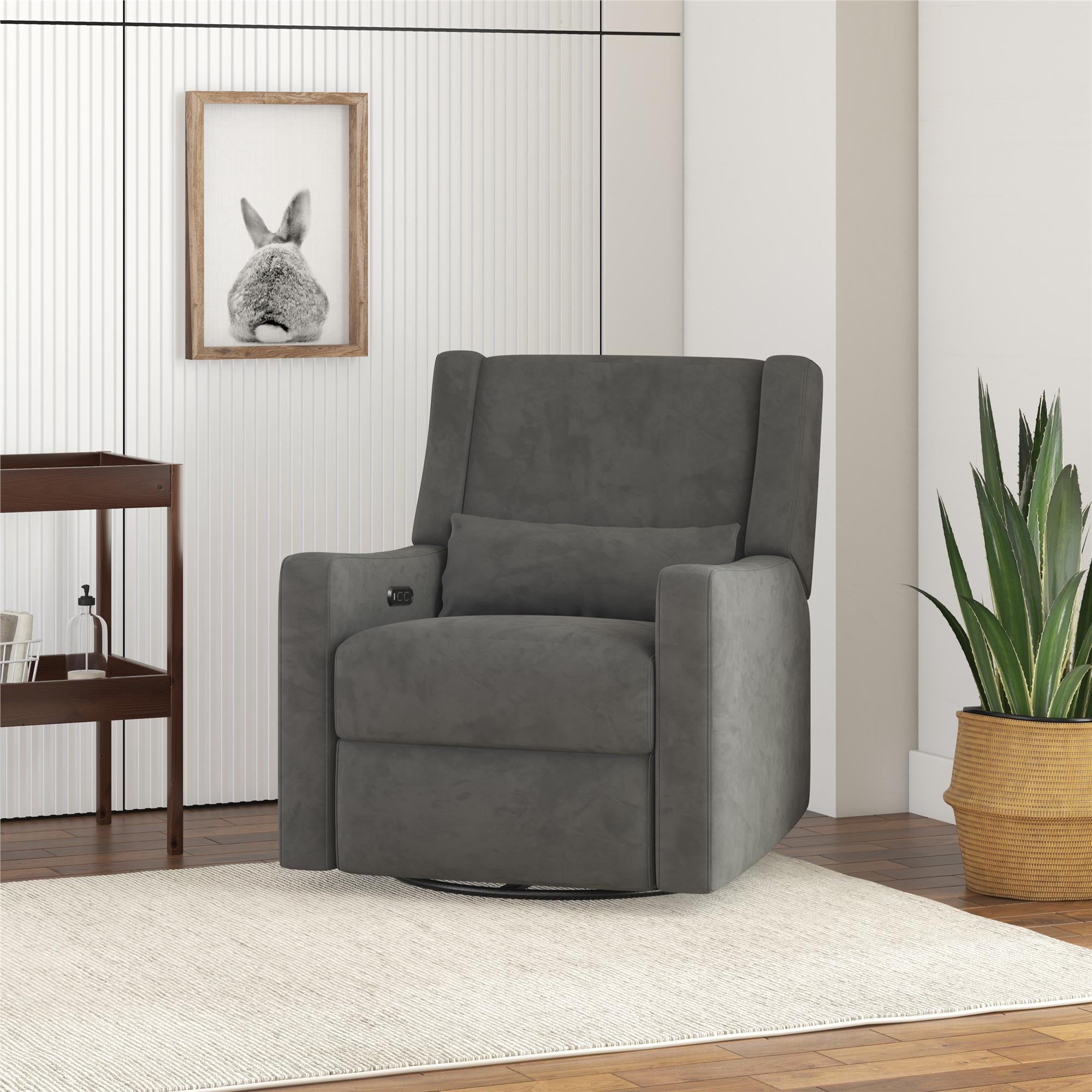 Baby Relax Otto 4-in-1 Nursery Swivel Glider Rocker Power Recliner with USB Ports, Gray Velvet