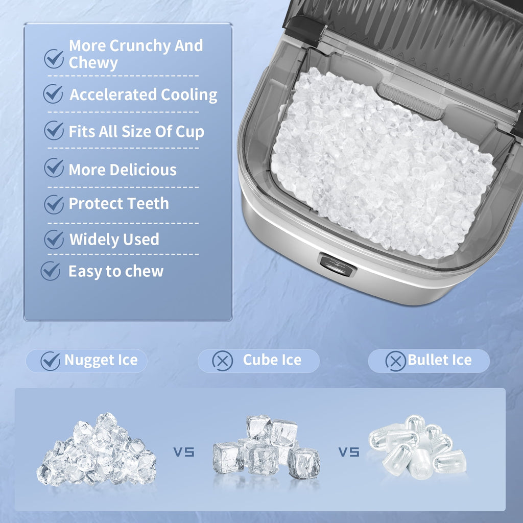 Auseo Fingerprint-resistant Nugget Ice Maker Countertop with Soft Chewable Pellet Ice, 33lbs/24H, Self-Cleaning, Stainless Steel, for Home/Office/Party - (Silver)