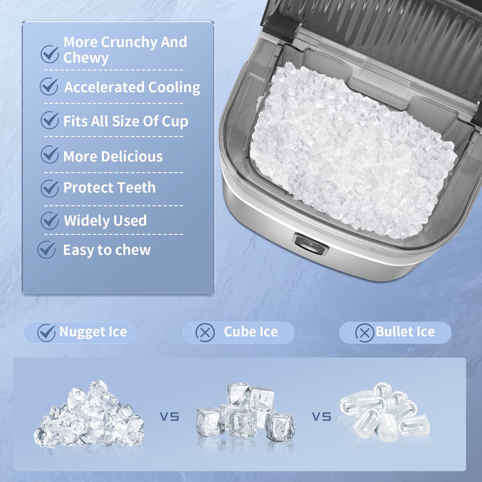 Auseo Fingerprint-resistant Nugget Ice Maker Countertop with Soft Chewable Pellet Ice, 33lbs/24H, Self-Cleaning, Stainless Steel, for Home/Office/Party - (Silver)