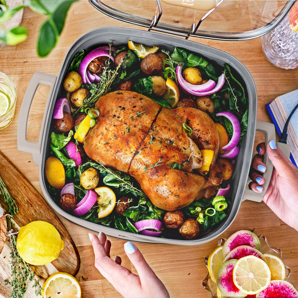 Beautiful 5 in 1 Electric Skillet - Expandable up to 7 Qt with Glass Lid, White Icing by Drew Barrymore